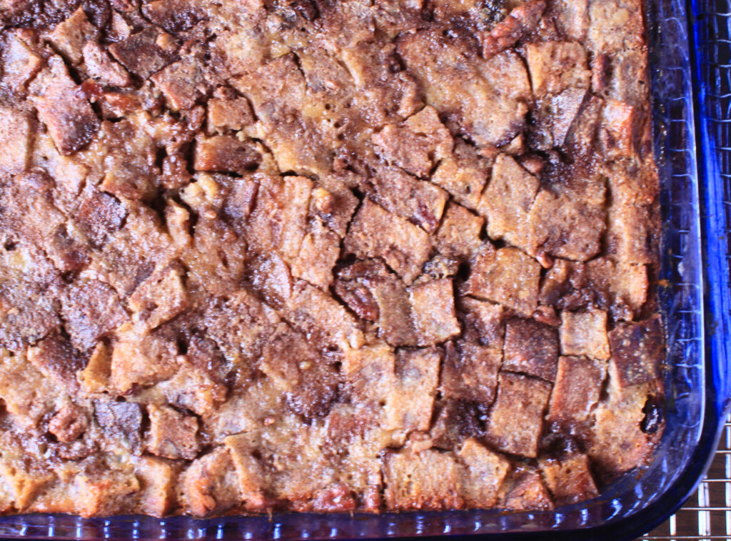 Baked Bread Pudding made from Sweet Potato Crunch Bread Cubes