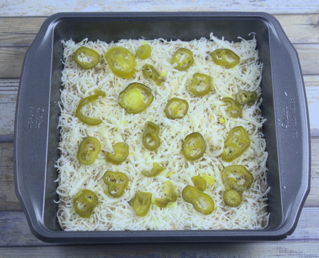 Sweet Pickled Jalapenos on Detroit Style Pizza