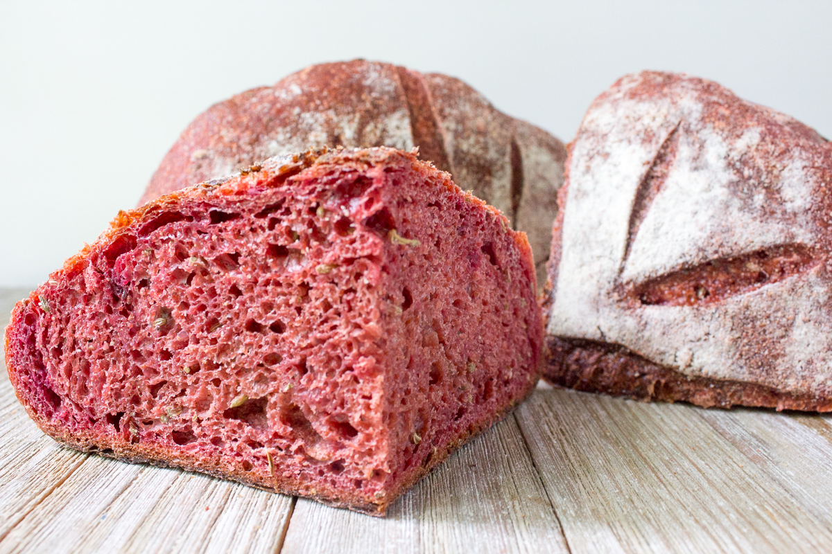 Crumb shot of roasted beet bread - 2nd bake