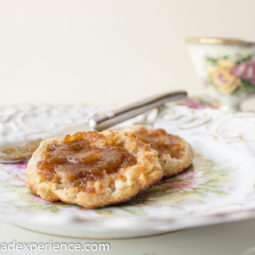 Sourdough English Muffins toasted and spread with apple butter