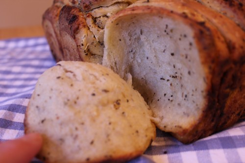 Enjoying Garlic Herb Sourdough Pull Apart Bread 