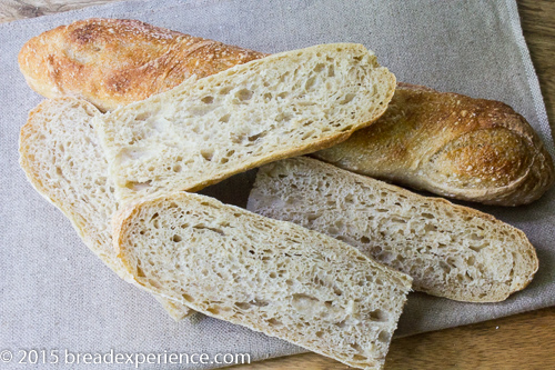 Crumb of Poolish Baguettes with 15% Sprouted Wheat Flour