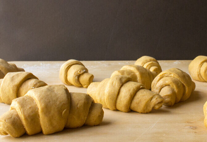 Sourdough Einkorn Pumpkin Crescent Rolls