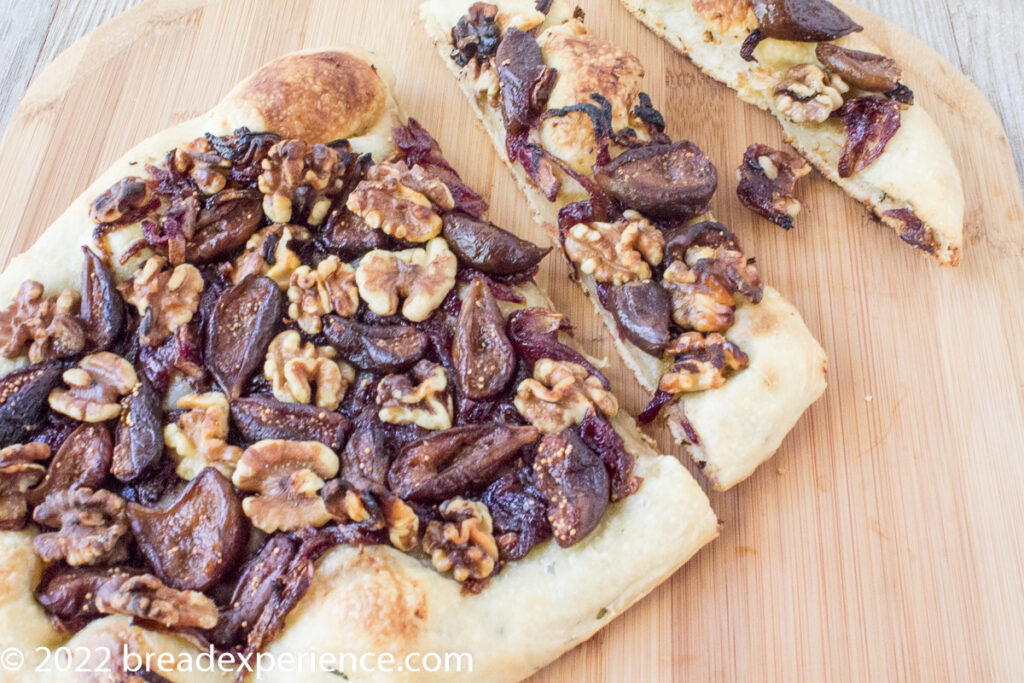 Fig and Walnut Flatbread sliced and ready to eat