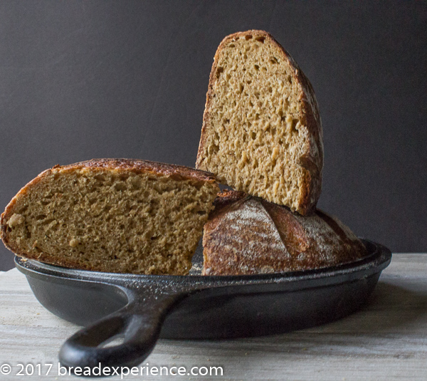 Crumb shot of Sweet Potato Sourdough Stout Bread with Oats