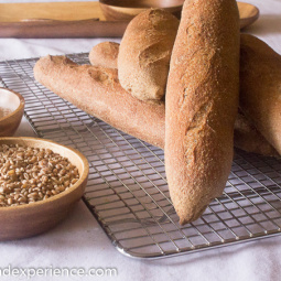 Whole Grain Poolish Baguette on rack