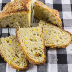 yeasted corn bread with corn kernels dotted throughout